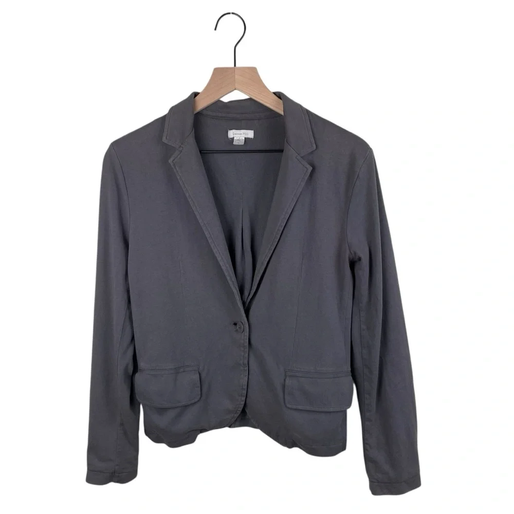 Garnet Hill Knit Jacket Blazer Women's Size 6 Grey 100% Cotton Business Casual